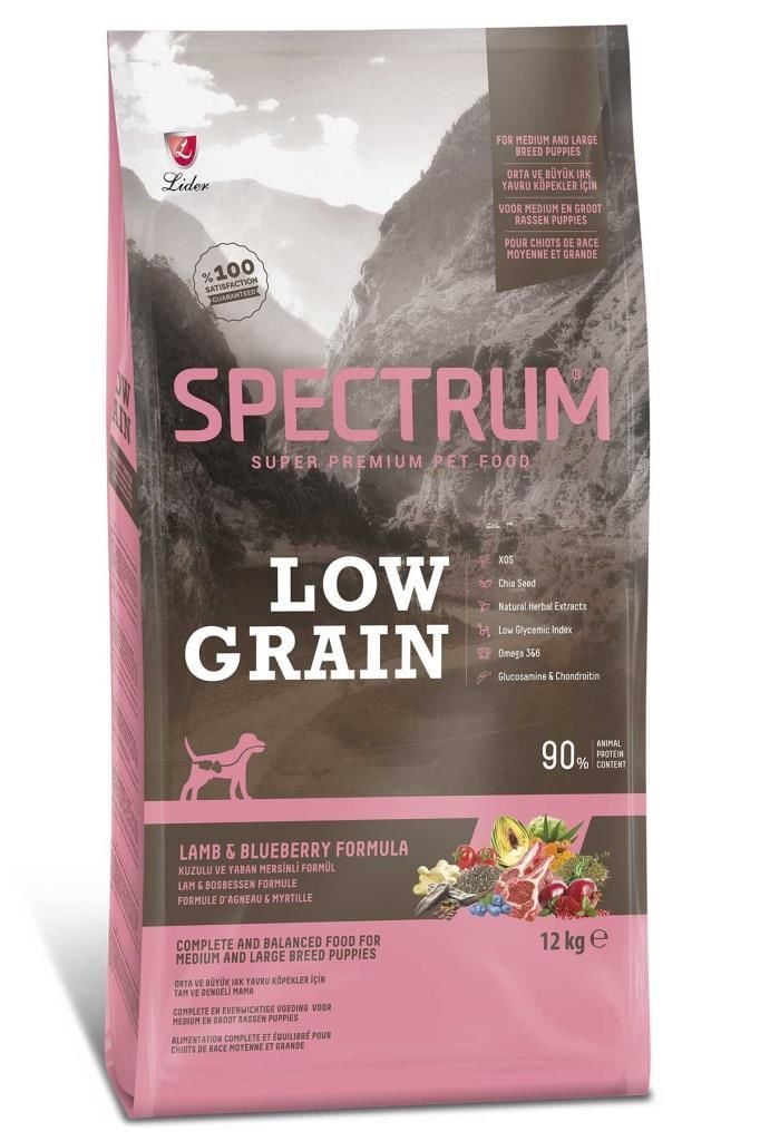 Spectrum Düşük Tahıllı Kuzulu, Yaban Mersinli Orta ve Büyük Irk Yavru Köpek Maması 12kg