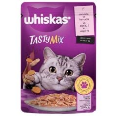 Whiskas Pouch Tasty Mix Sos İçinde Somonlu ve Havuçlu Yetişkin Kedi Konservesi 85gr