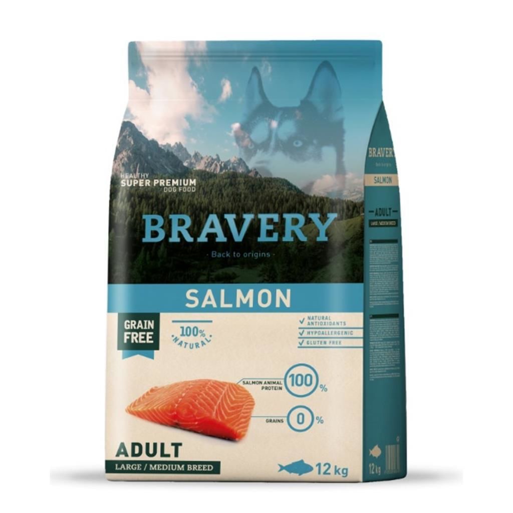 Bravery Orta ve Büyük Irk Somonlu Tahılsız Yetişkin Köpek Maması 12 Kg