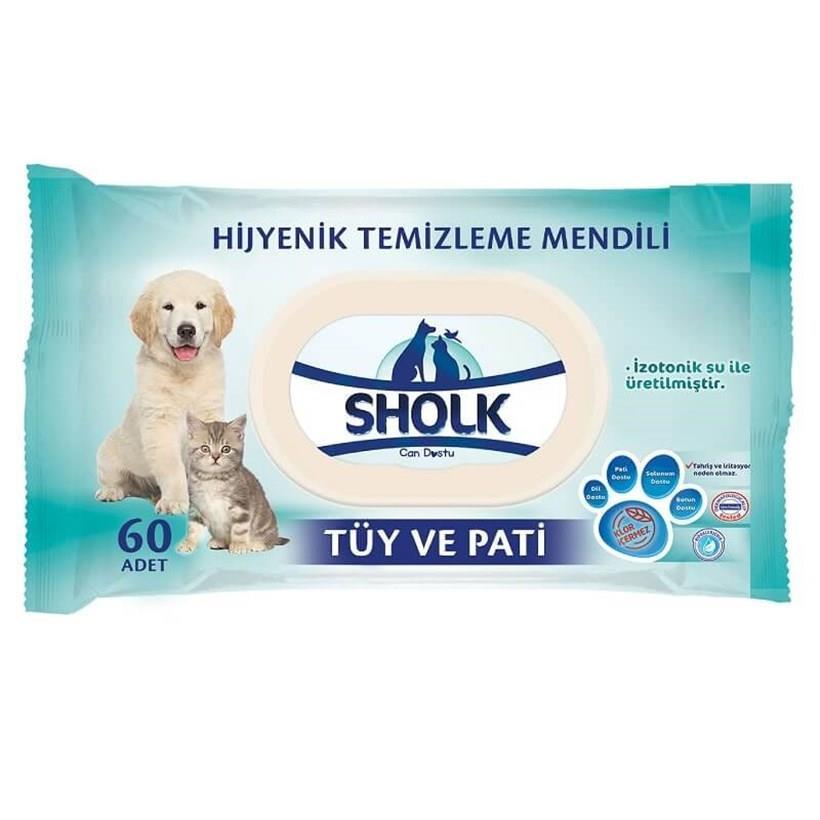 Sholk Kedi ve Köpekler İçin Tüy ve Pati Temizleme Mendili 60 ad