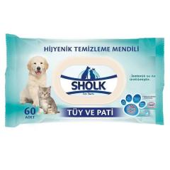 Sholk Kedi ve Köpekler İçin Tüy ve Pati Temizleme Mendili 60 ad