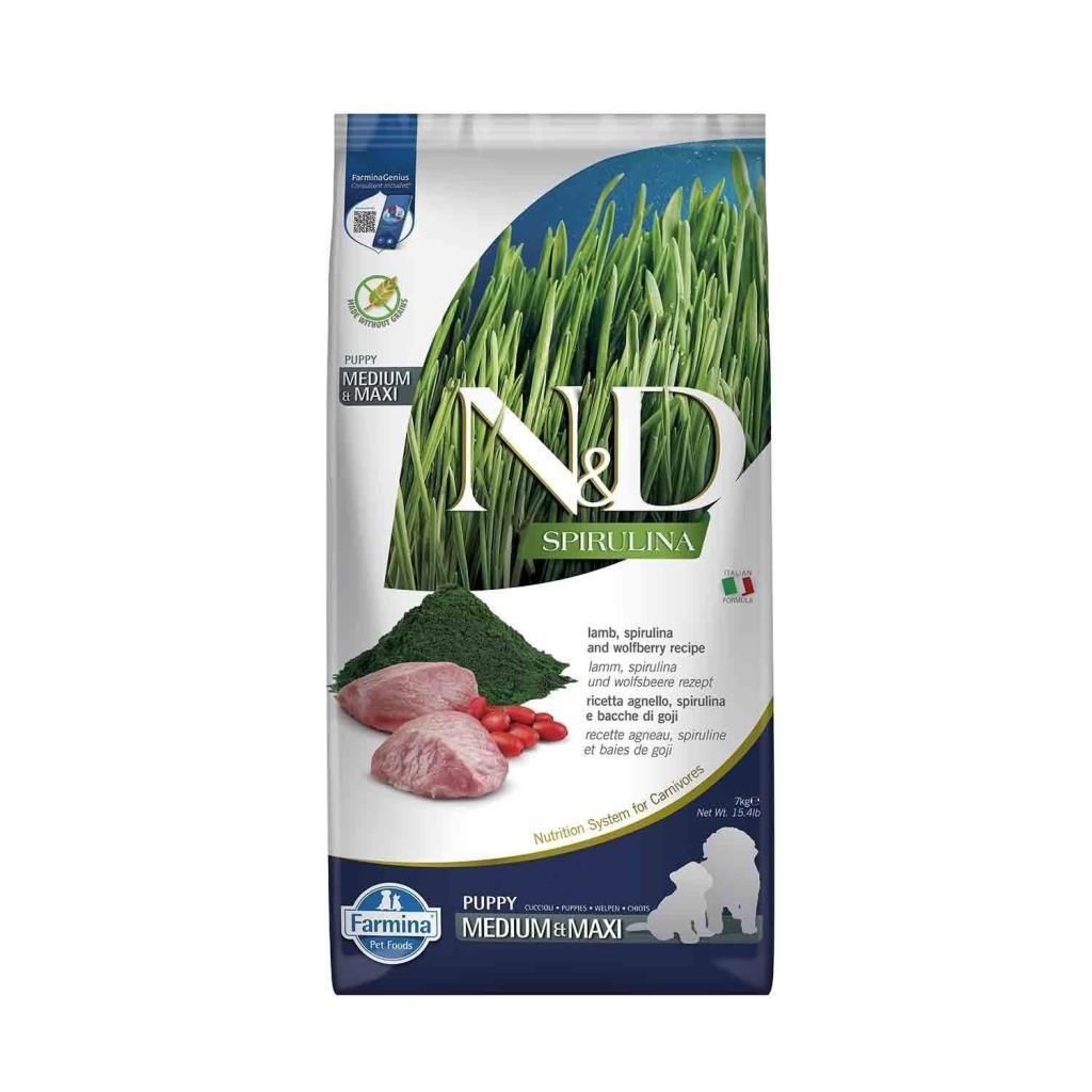 N&D Spirulina Kuzulu Orta ve Büyük Irk Tahılsız Yetişkin Köpek Maması 7kg