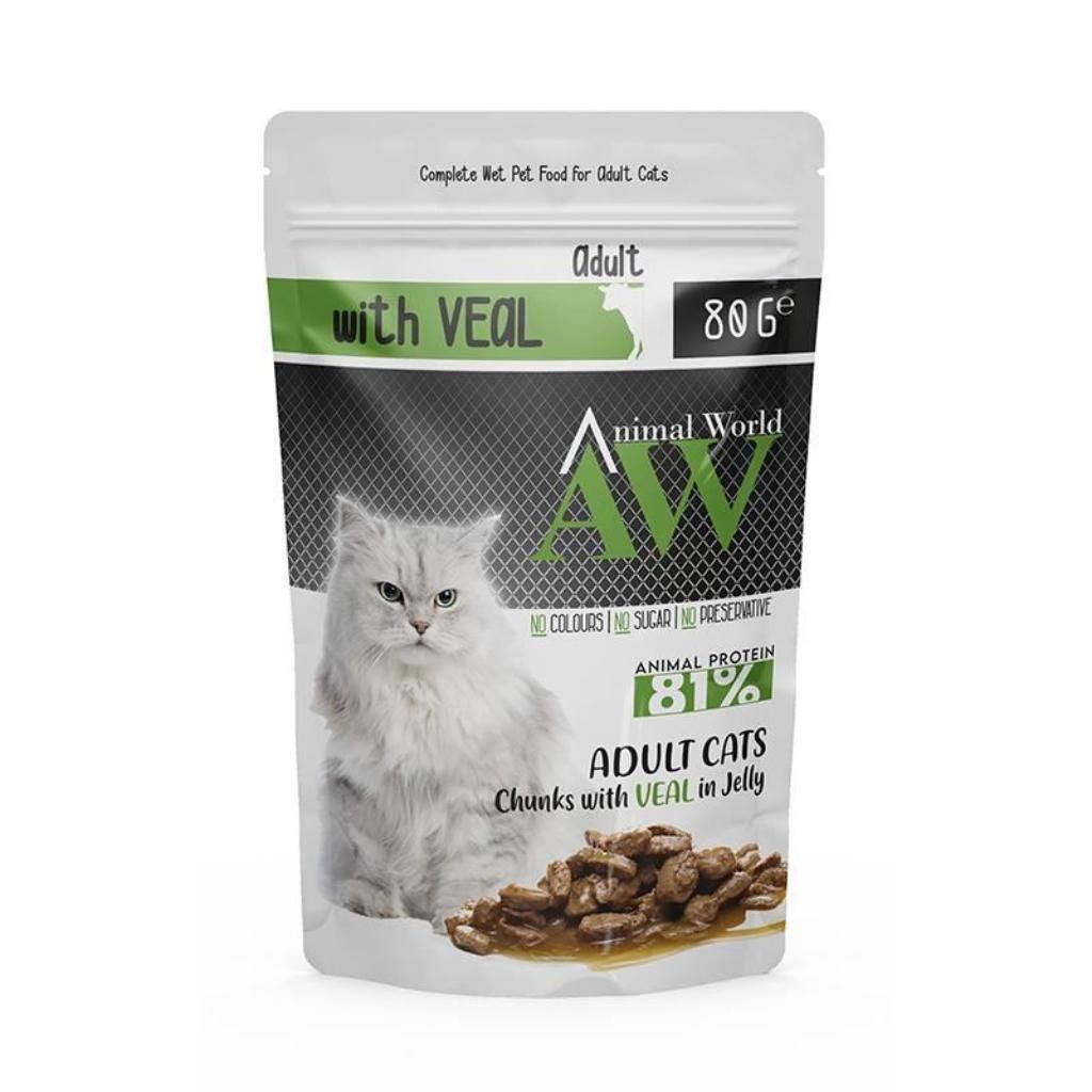 Animal World Jöleli Parça Dana Etli Hassas Sindirim Yetiskin Kedi Konservesi 80 Gr
