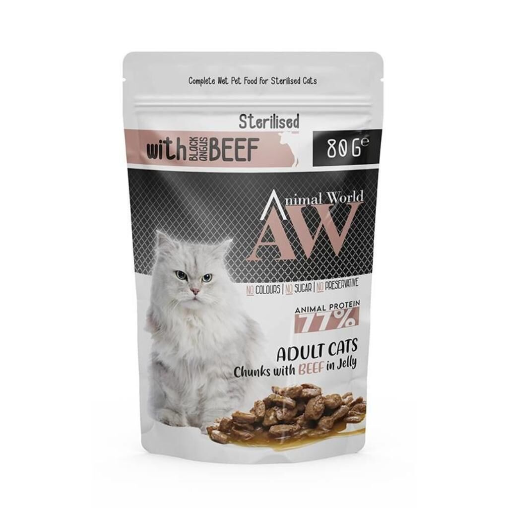 Animal World Jöleli Parça Sığır Etli Kısırlaştırılmış Kedi Konservesi 80 Gr