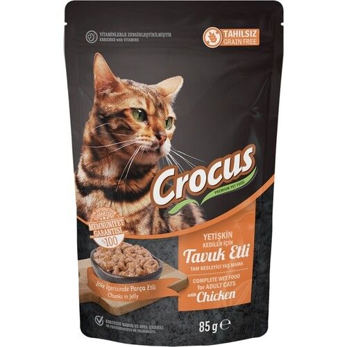 Crocus Tahılsız Kedi Tavuklu Pouch Jöleli Yaş Mama 85 G