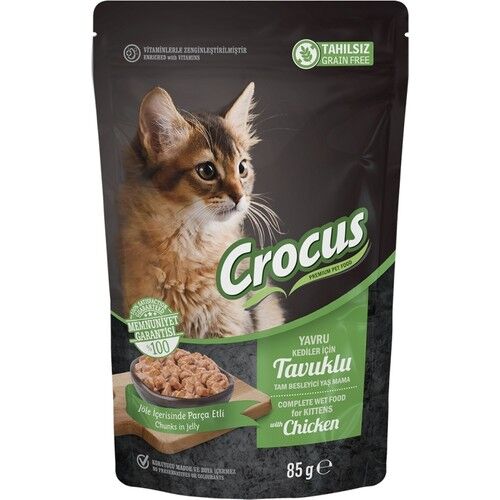 Crocus Tahılsız Kedi Tavuklu Pouch Jöleli Yaş Mama 85 G