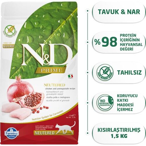 Nd Tahılsız Tavuklu Kısırlaştırılmış Kedi Maması 1,5 Kg