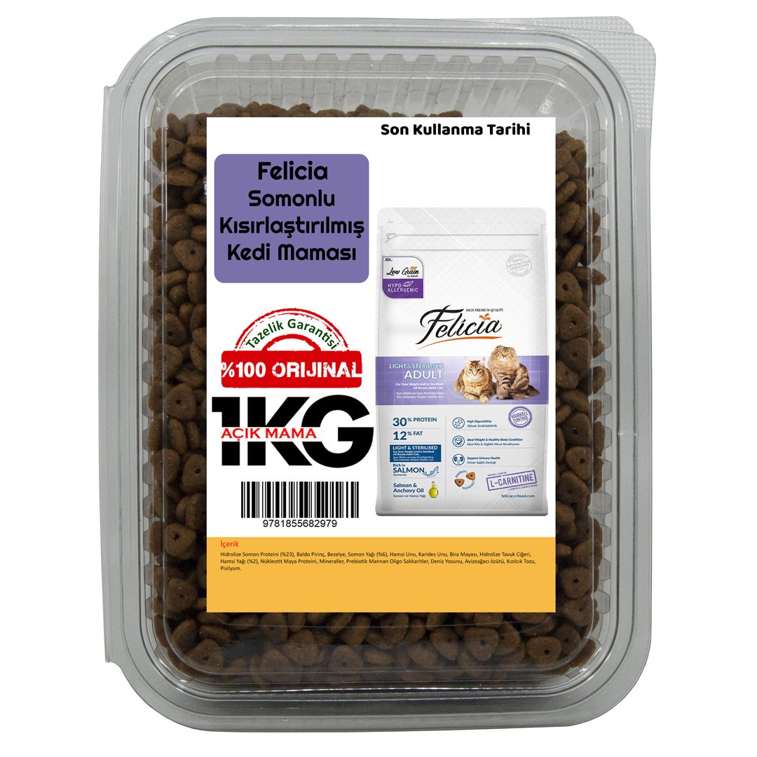 Felicia Kısırlaştırılmış Somonlu  Kedi Maması 1 Kg (AÇIK PAKET)