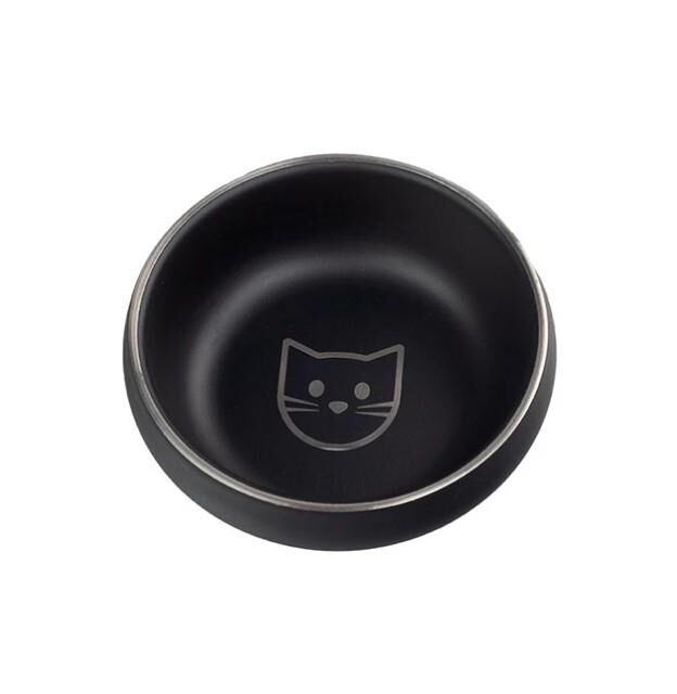 Ankur Lazer İşlemeli Siyah Çelik Kedi Mama Su Kabı 12 cm