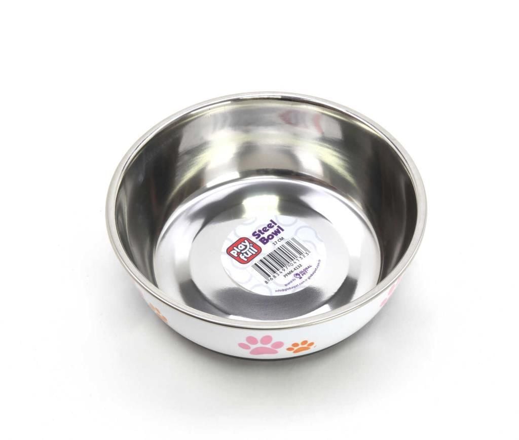 Playfull Pati Desenli Çelik Mama ve Su Kabı Kauçuk Tabanlı 17 Cm
