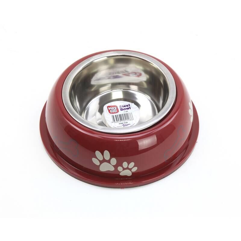 Playfull Pati ve Kemik Desenli Plastik  Çelik Mama ve Su Kabı Tabanlı