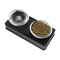 Catit Cam Kaseli Mama ve Su Kabı 2x200 Ml. Siyah