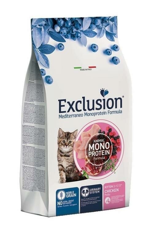 Exclusion Monoprotein Tavuklu Narlı ve Yaban Mersinli Düşük Tahıllı Yavru Kedi Maması 12kg