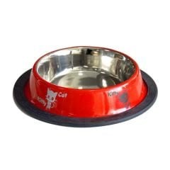 Tommy Kedi Desenli Çelik Mama Kabı Kırmızı 8 Oz