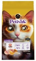 Petiva Kısırlaştırılmış Yetişkin Kediler İçin Balık Etli Kuru Kedi Maması 1,5 Kg