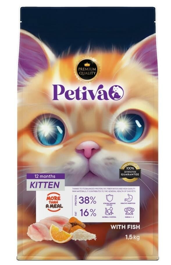 Petiva Yavru Kediler İçin Balık Etli Kuru Kedi Maması 1,5 Kg