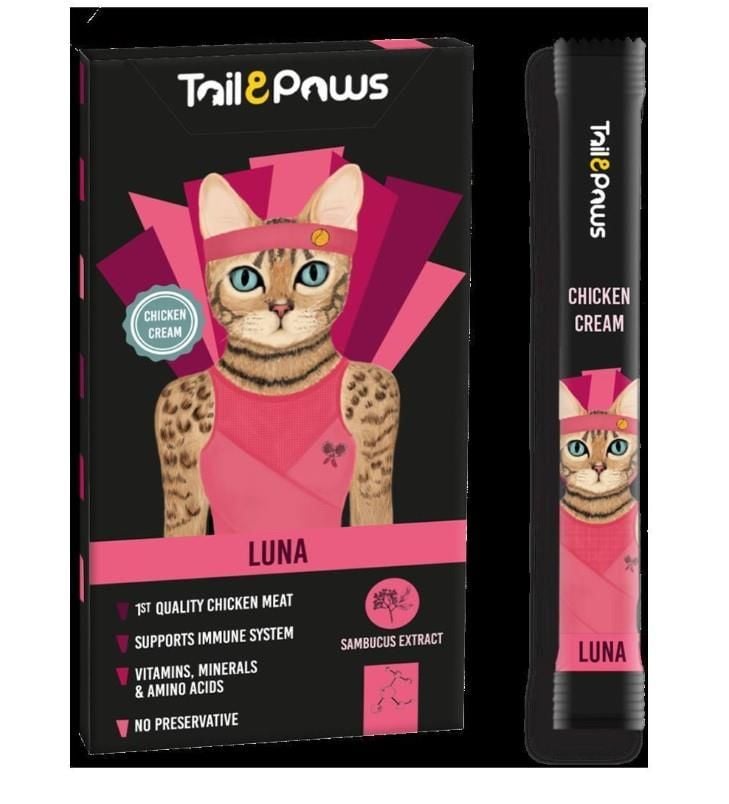 Tail & Paws LUNA Tavuklu ve Multivitaminli Şekersiz Sıvı Kedi Ödül Maması 15gr (5'li)