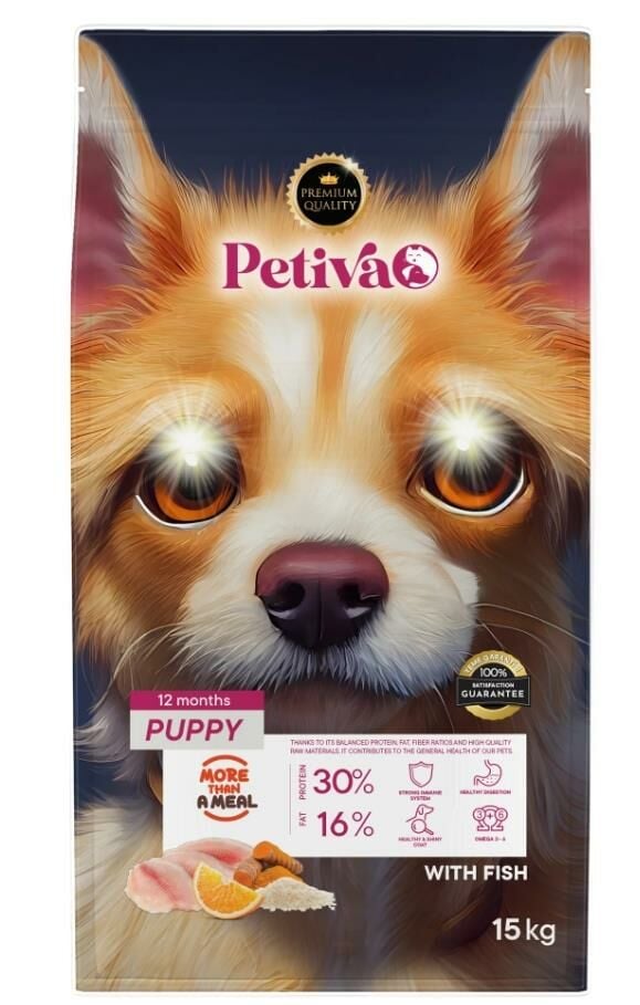 Petiva Yavru Köpekler İçin Balık Etli Kuru Köpek Maması 15 Kg