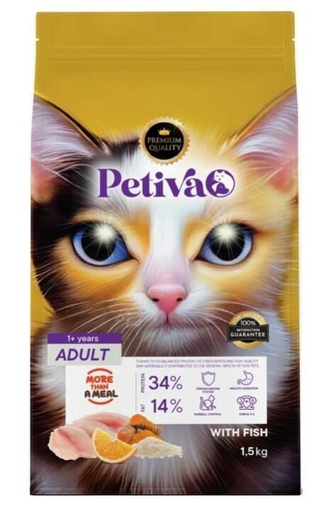 Petiva Yetişkin Kediler İçin Balık Etli Kuru Kedi Maması 1,5 Kg