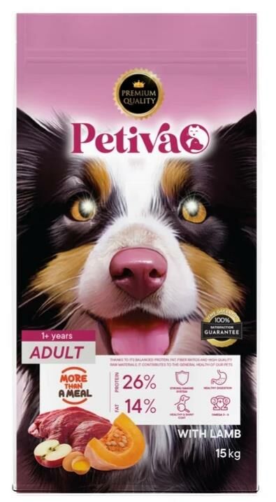 Petiva Yetişkin Köpekler İçin Kuzu Etli Kuru Köpek Maması 15 Kg