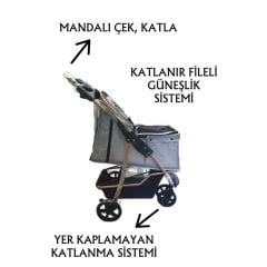 Tommy Evcil Hayvan Arabasi 87x50x107 Cm Gri Max 20 Kg