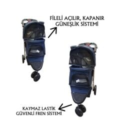 Tommy Evcil Hayvan Arabasi 80x46x99 Cm Lacivert Max 15 Kg