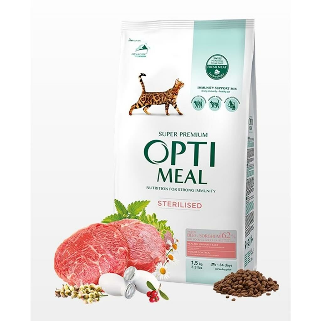 Optimeal Dana Etli-Sorgumlu Kısırlaştırılmış Kedi Maması 1,5kg
