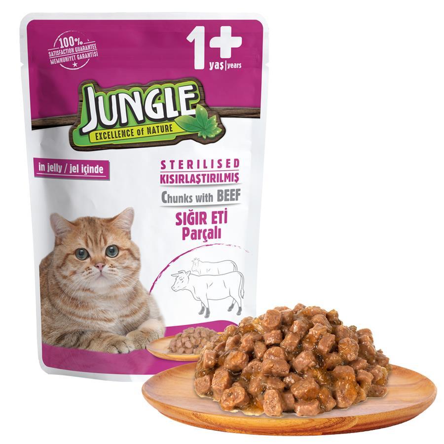 Jungle Pouch Dana Eti Parçalı Kısırlaştırılmış Kedi Konservesi 100gr