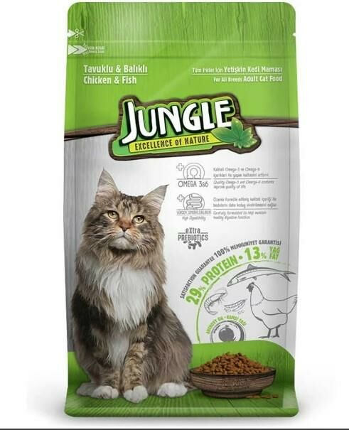 Jungle Tavuklu ve Balıklı Yetişkin Kedi Maması 15 Kg